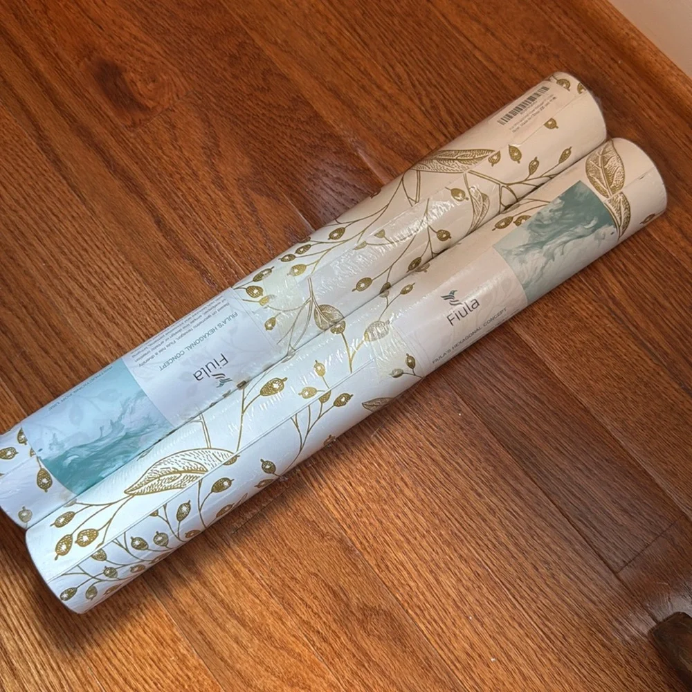 NEW- 2 White and Gold Peel and Stick Wallpaper Rolls